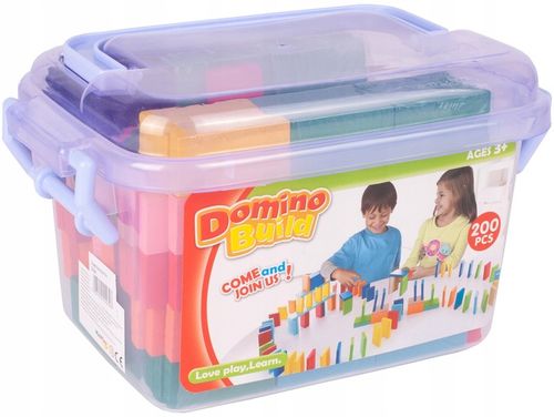 KLOCKI DOMINO KOLOROWE DREWNIANE EDUKACYJNE GRA ZRĘCZNOŚCIOWA 200 ELEMENTÓW na Arena.pl