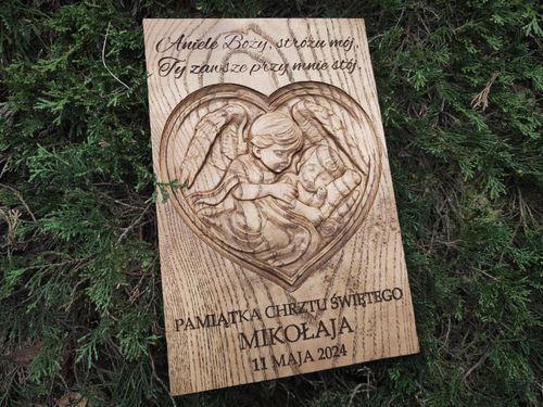 Pamiątka GRAWER Chrztu Świętego Anioł Stróż Prezent Chrzciny Obraz 30 cm na Arena.pl