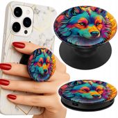 Uchwyt do telefonu Popsocket na palce/stojak KOLOROWE WZORY, WILK WATAHA