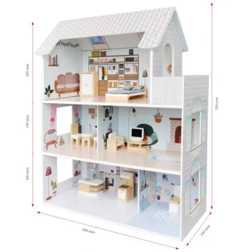 DUŻY DREWNIANY DOMEK DLA LALEK XXL 3 PIĘTRA +MEBLE na Arena.pl