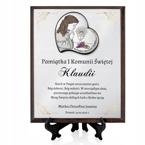 SREBRNY obrazek pamiątka I Komunii Świętej NADRUK na Arena.pl