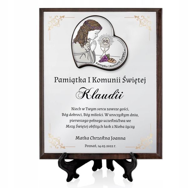 SREBRNY obrazek pamiątka I Komunii Świętej NADRUK zdjęcie 6