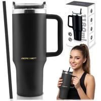 Termos próżniowy kubek ze słomką 1180 ml Berdsen czarny