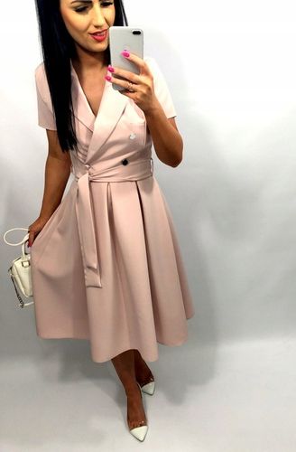 Sukienki Damskie na Komunię Chrzciny Wesele Elegancka Rozkloszowana Róż M na Arena.pl