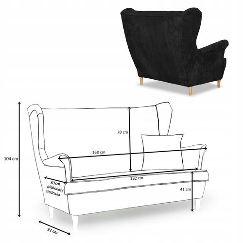 Zestaw wypoczynkowy uszak Bonito sofa fotele pufy  czarny na Arena.pl
