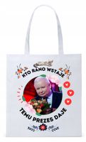 Śmieszny Pis Kaczyński Torba Eco Biała Shopper Z Nadrukiem Ze Zdjęciem