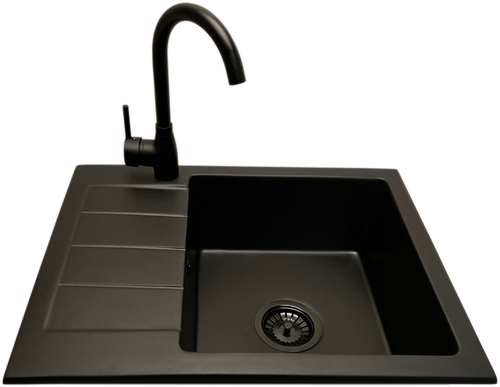 Zlewozmywak jednokomorowy z ociekaczem ADAL czarny z lewym ociekaczem + bateria LUNA na Arena.pl