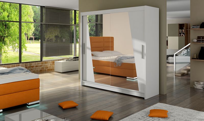 Szafa przesuwna Bega XIV z lustrem 180cm - pojemna garderoba - BIAŁY zdjęcie 2