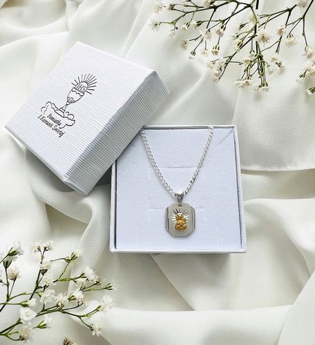 Srebrny łańcuszek 45cm pancerka medalik 925 pozłacana Matka Boska Komunia na Arena.pl