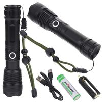 Mocna Latarka Taktyczna LED Akumulatorowa Zoom Survivalowa na Prezent USB C