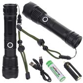 Mocna Latarka Taktyczna LED Akumulatorowa Zoom Survivalowa na Prezent USB C