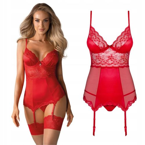 Czerwony gorset satynowy z koronką i fiszbinami Lovica Obsessive S/M na Arena.pl