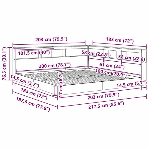 Łóżko z półką dąb wędzony 180x200 cm z drewna inżynieryjnego na Arena.pl