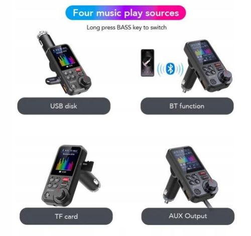 Bezprzewodowy TRANSMITER FM Bluetooth 5.0 SD RADIO ŁADOWARKA GŁOŚNIK 12/24v na Arena.pl