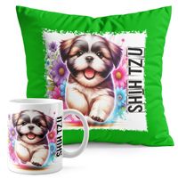 ZESTAW KUBEK + PODUSZKA ZIELONA - PIES PSY PIESEK RASA SHI TZU