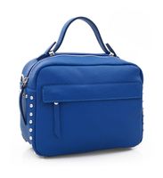 VERA PELLE torebka skórzana kuferek listonoszka z paskiem V167 chabrowa