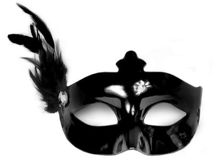 Maska karnawałowa, czarna z piórkiem