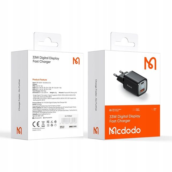 MCDODO NANO GaN ŁADOWARKA USB/USB-C PD 33W MIERNIK zdjęcie 7