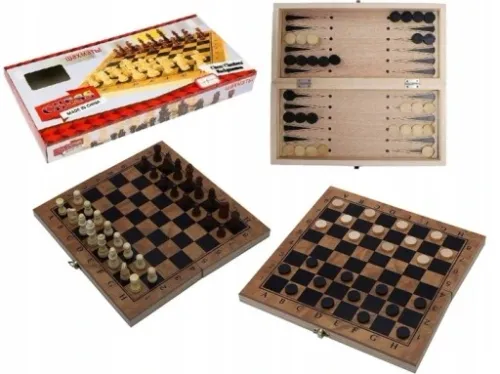 SZACHY i WARCABY drewniane + backgammon 3w1 na Arena.pl