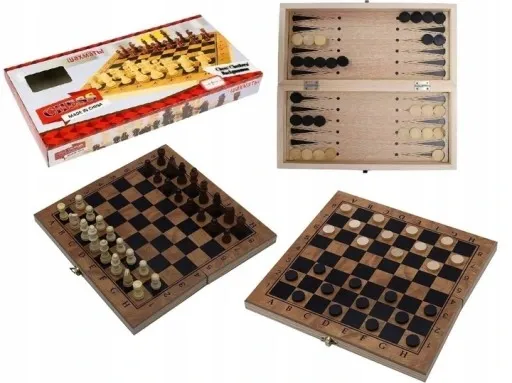 SZACHY i WARCABY drewniane + backgammon 3w1 zdjęcie 2