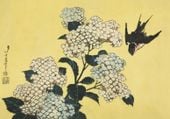 Plakat 100x70cm Hydrangea and Swallow, Hokusai Japoński Vintage do Salonu