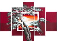 70 100CM OBRAZ 5 ELEM KARMAZYNOWY ZACHÓD SŁOŃCA DRUK PŁÓTNO