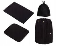 SAUNA KOMPLET MĘSKI CZARNY KILT RĘCZNIK GUZIK 100%BAWEŁ CZAPKA DYWANIK