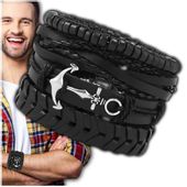 Męska bransoletka czarna skórzana PUNK komplet 4szt bransoletek kotwica