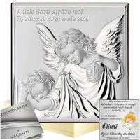 OBRAZEK SREBRNY NA CHRZEST ELEGANCKA UROCZA PAMIĄTKA ANIOŁEK Z GRAWEREM