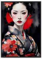 Plakat japoński portret w ramie 61x91 cm w czarnej ramie