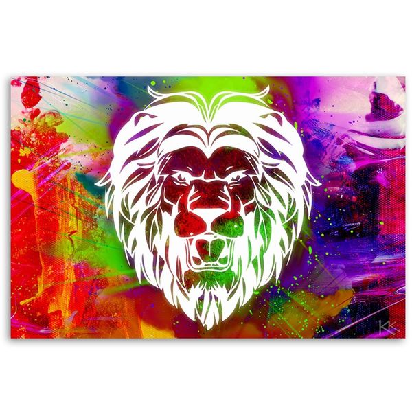 Emaga Obraz na płótnie, Kolorowy lew abstrakcja - 90x60 zdjęcie 3