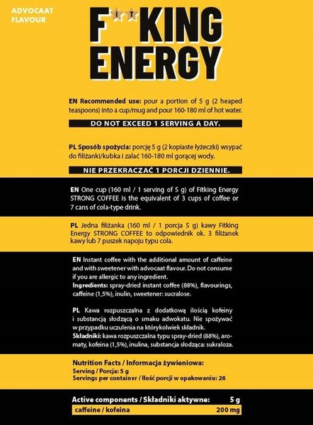Kawa ALLNUTRITION FITKING ENERGY STRONG COFFEE 200mg KOFEINY advocaat zdjęcie 2