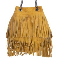 VERA PELLE torebka zamszowa listonoszka z frędzlami V569 musztardowa