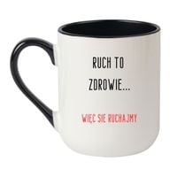 KUBEK "RUCH TO ZDROWIE, WIĘC SIĘ RUCHAJMY" Wzór - Elegant Biało-Czarny 330 ml