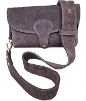 Zamszowa Torebka włoska CZEKOLADOWA nerka listonoszka DUŻA WERSJA