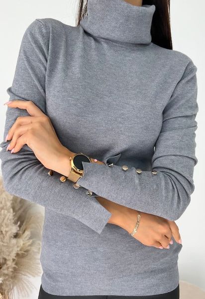 Damski sweter z golfem golf basic szary guziki uni zdjęcie 1