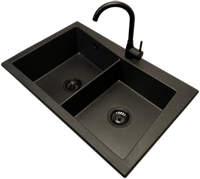 Zlewozmywak 2 komorowy EVOLUTION grafit + bateria czarna LUNA