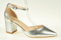 Czółenka sandały na słupku 6 cm. pasek srebrne Rozmiar obuwia - 39