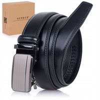 Pasek SKÓRZANY Męski Automat CZARNY srebrna klamra