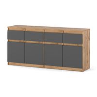 Komoda Z 4 Szufladami Nowoczesna Szafka Dąb Wotan Szary Mat Loft Drzwiczki