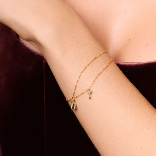 srebrny pozłacany zestaw dwóch bransoletek - kluczyk i kłódka bsc6453y na Arena.pl