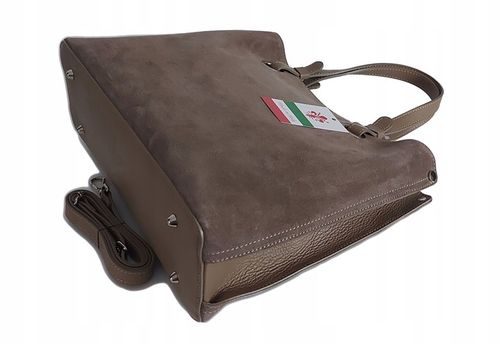 Duża pojemna zamszowa torba XXL Vera Pelle wygodna Włoska skórzana 3 komory na Arena.pl