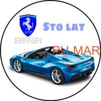 Opłatek na tort Urodziny Ferrari Auto Samochód Logo Bryka Fura Tekst Gratis