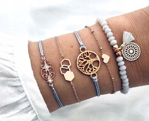 Zestaw Bransoletek Złotych 5 Serce Drzewko Tree na Arena.pl