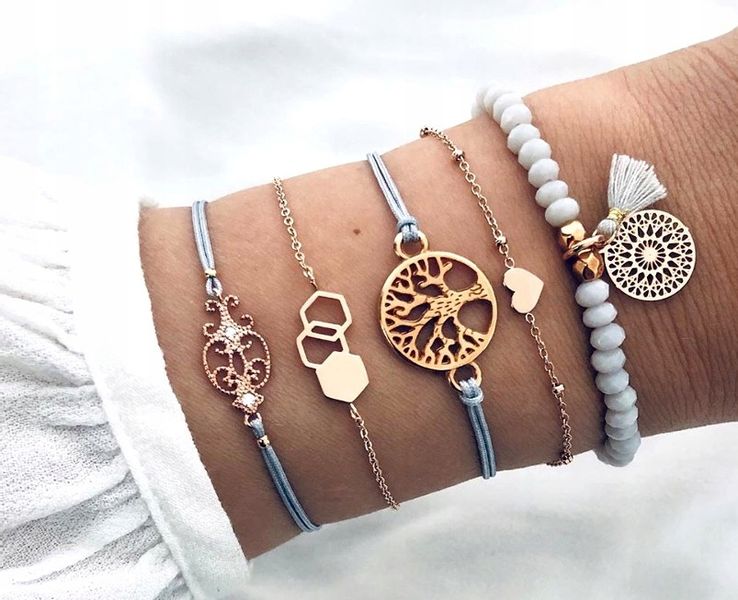 Zestaw Bransoletek Złotych 5 Serce Drzewko Tree zdjęcie 2