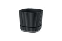 Doniczka plastikowa z podstawką osłonka 13x13 cm mat antracytowa prążkowana