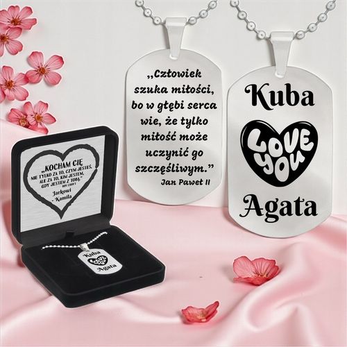 Grawerowany nieśmiertelnik stal 316L prezent + pudełko z dedykacją na Arena.pl