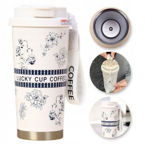 Kubek Termiczny Z Uchwytem I Ustnikiem, Przenośny 550 ml Biały na Arena.pl