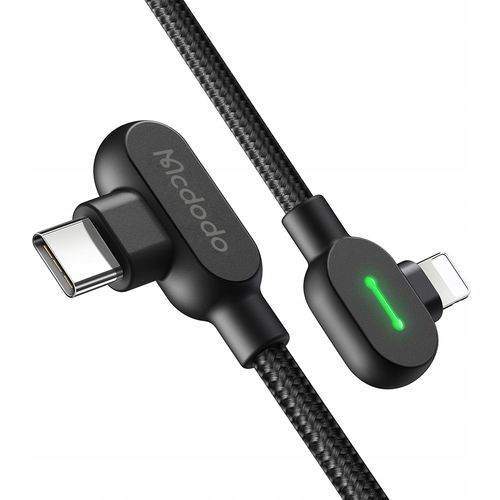 mcdodo kabel kątowy 90° usb-c lightning dwustronny do iphone 13 14 led 1m na Arena.pl