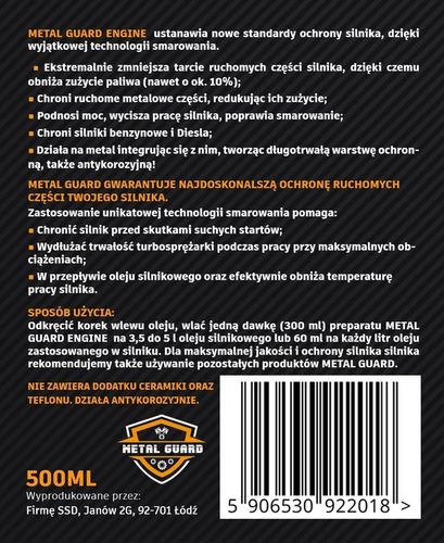 Dodatek do silnika METAL GUARD 500 ml Dodatek do oleju Engine MOC na Arena.pl